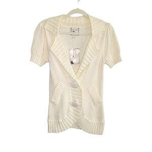 NEW Pink Rose Short Sleeve Button-Up Cardigan Sweater Women's Size M Ivory